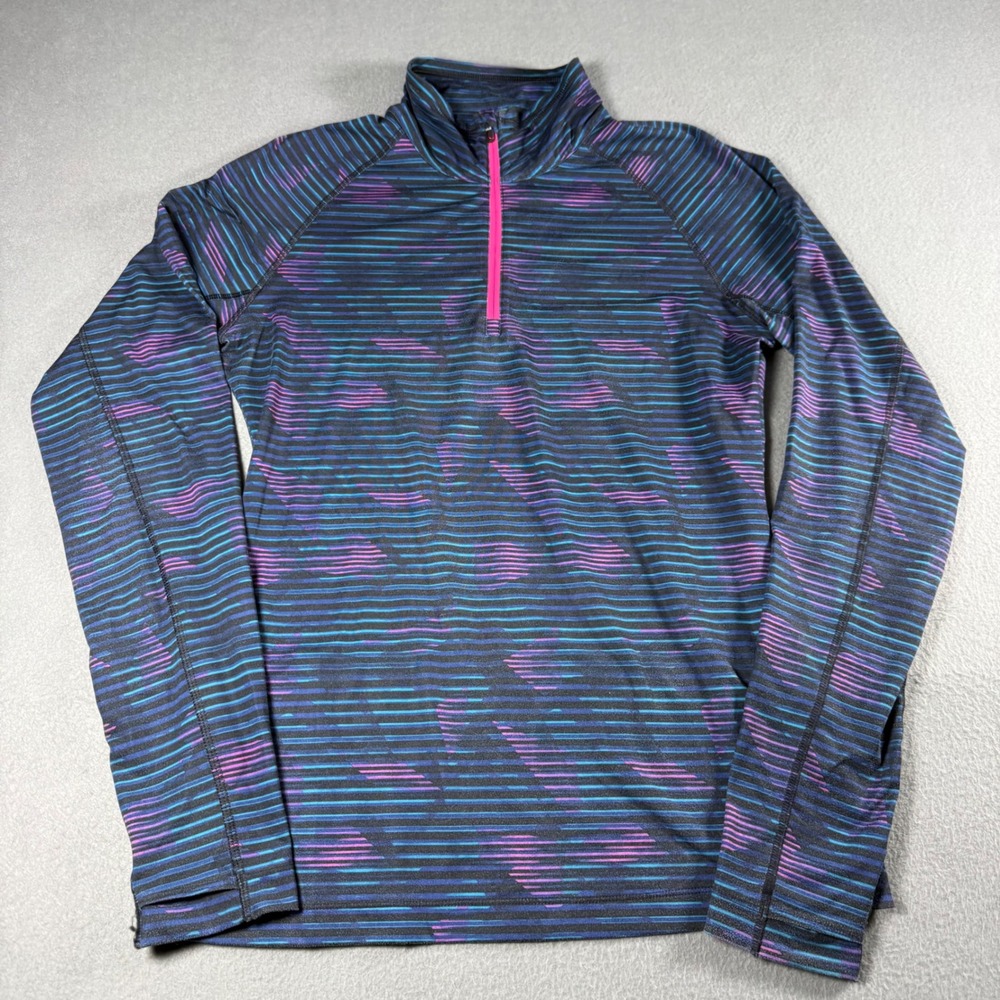 Lole Womens Medium 1/4 Zip Active Top Long Sleeve Striped Thumbhole Blue Purple